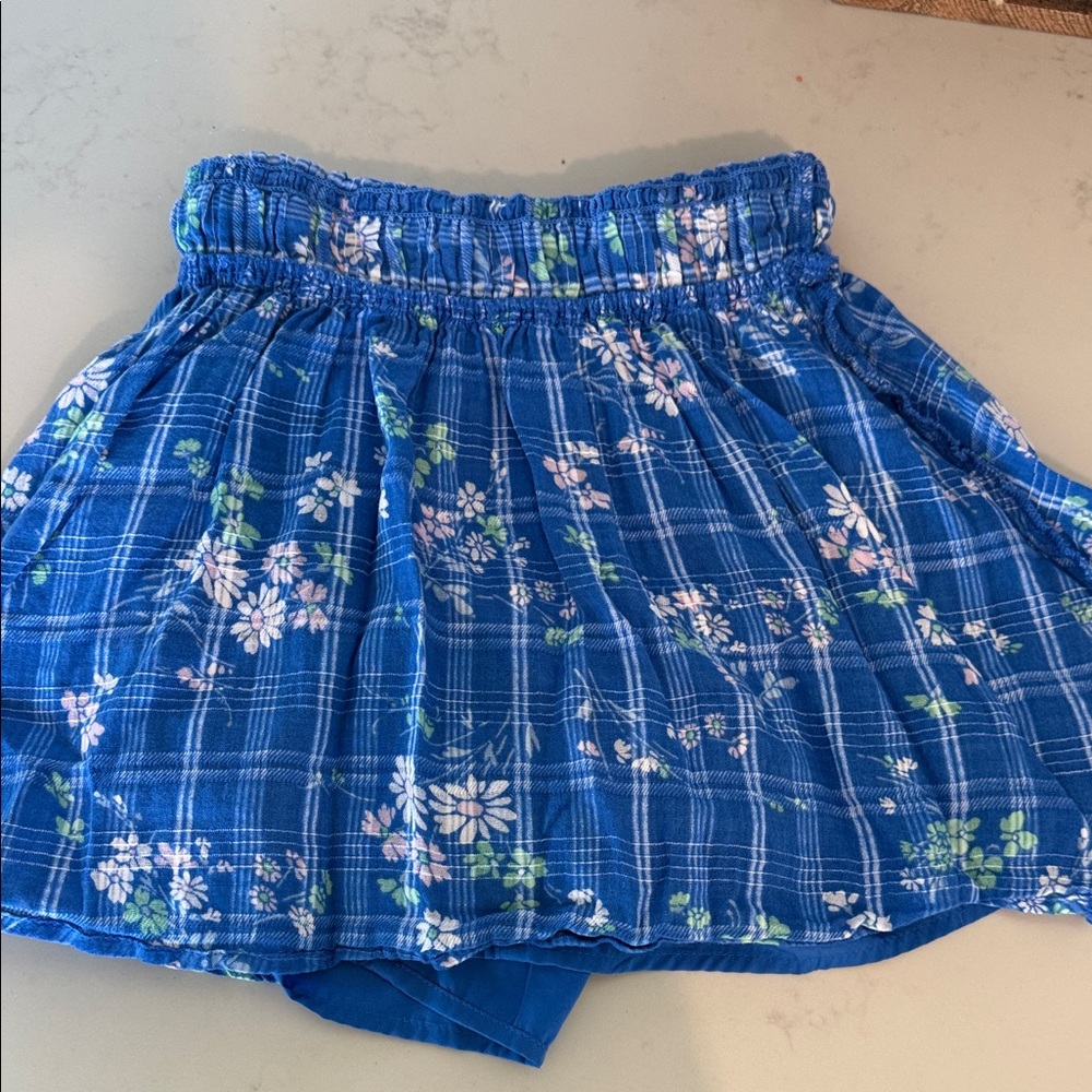 Blue Floral Plaid Skort